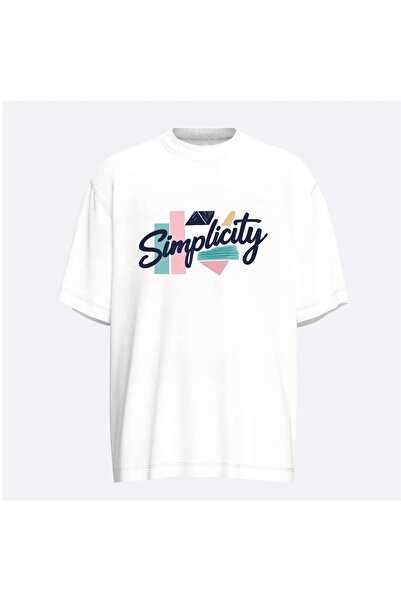 simplicity Unisex Oversize White Printed T-shirt