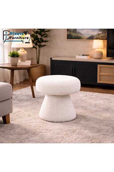 PixelsFurniture Pixel Furniture Geometric Round Pouf Chair in Boucle Fabric, ...