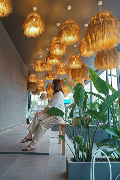 Bubihome 10’lu Baros Rafya Avize Seti 30 cm Çap | Sık Dokuma El Yapımı Bohem ...