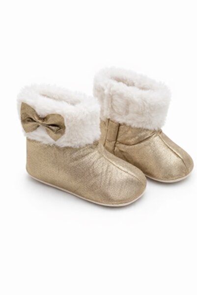 Superbaby Golden baby booties with fur, warm interior, soft sole