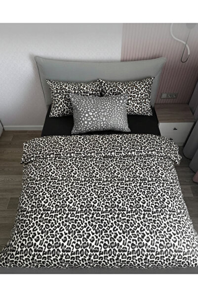mihriban Single Duvet Cover Set Gray Leopard (Without Sheets)