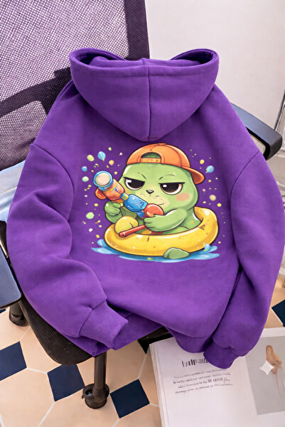 YRN COLLECTION Hanorac unisex mov, drăguț, imprimat, supradimensionat, cu glu...