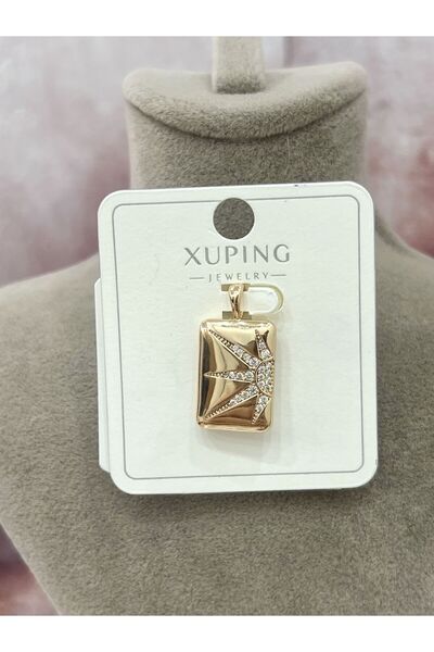 XUPING JEWELRY Plaka Üzeri Yarım Güneş Kolye Ucu (18k RoseGold 1,3x1,8cm)