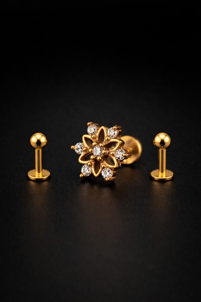 depozoom 316l Cerrahi Çelik Kulak Kıkırdak 3 Adet Set Piercing