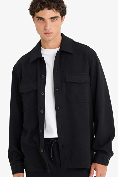 DeFacto E9251Axbk81 Black Regular Fit Buttoned Shirt Jacket