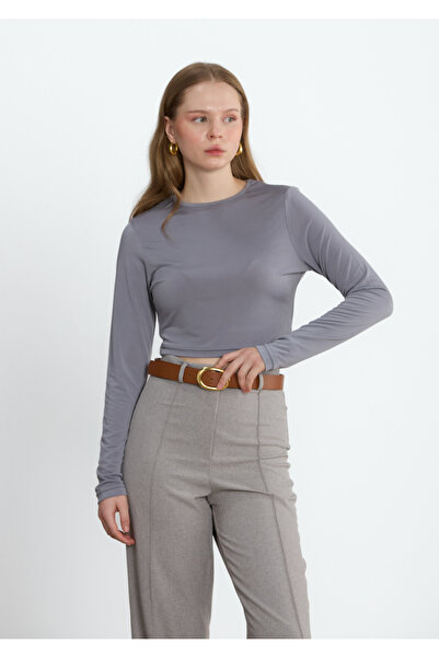 LADYA COLLECTION Bluză crop Kael de culoare fumurie
