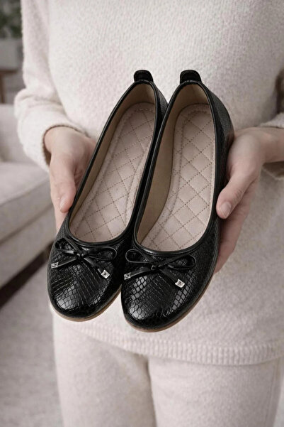 FootFrenzy Lucy Women's Gold Patterned Comfortable Daily Model Ballerina Shoes