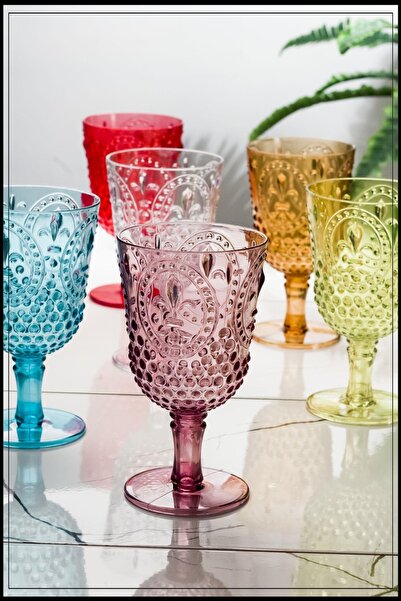 Genel Markalar Renkli Akrilik 6'lı Kadeh Bardak Seti - Kırılmaz Su Meşrubat B...