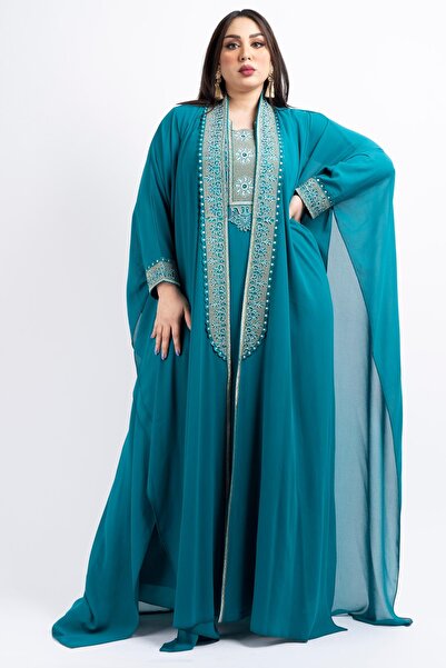 Zainah Luxury Chiffon Kaftan Jallabiya with Crystal Stone Embroidery | Elegan...