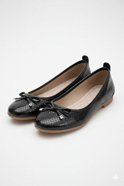 FootFrenzy Lucy Women's Gold Patterned Comfortable Daily Model Ballerina Shoes