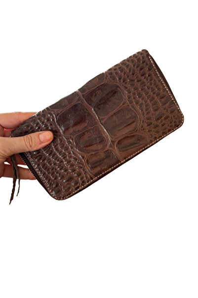Pinkylola Zipped Model Brown Crocodile Printed Genuine Leather Card Holder wi...