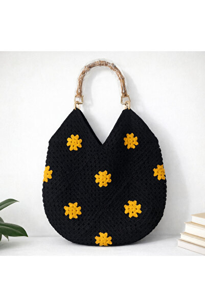 BY AKTEPE STORE El Yapımı Örgü Çanta – Bohem Granny Desen Omuz Çantası, Pamuk...