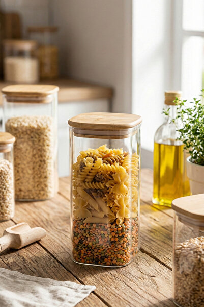 Poomy وعاء زجاجي مفرغ الهواء بغطاء من الخيزران سعة 300 مل حاوية تخزين وعاء توابل