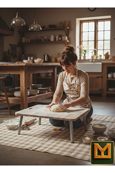 MEDET MOBİLYA katlanabilir ayaklı yer sofrası doğal masif panel ahşap iç ve d...