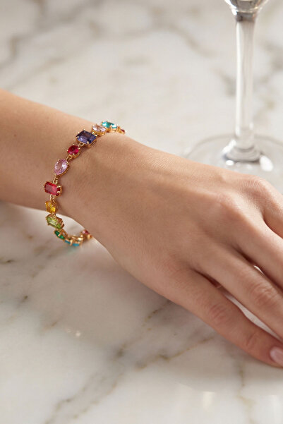 bacc 316L Steel Gema Bracelet Zircon Colorful Stone Bracelet Gold Bcyj-251027