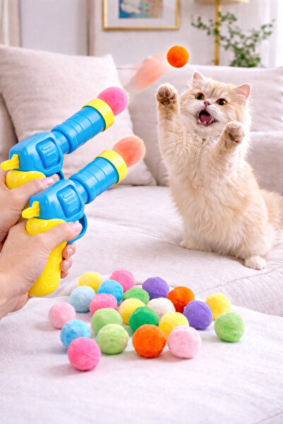 PawX 2 Adet Kedi Oyun Tabancası Peluş Top Fırlatan Interaktif Oyuncak Eğlence...