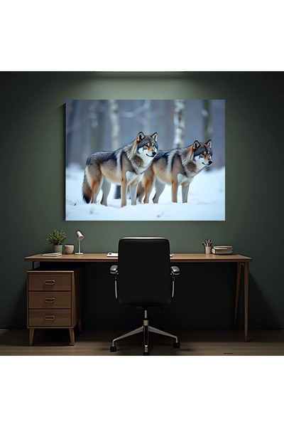 Printees Tablou - Lupi în peisaj hibernal - Canvas pe șasiu