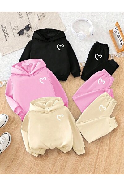 No Plan Girls' Six-Piece Three-Piece Set Hooded Tracksuit Set