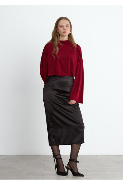 LADYA COLLECTION تنورة ميدي ساتان نولا باللون الأسود