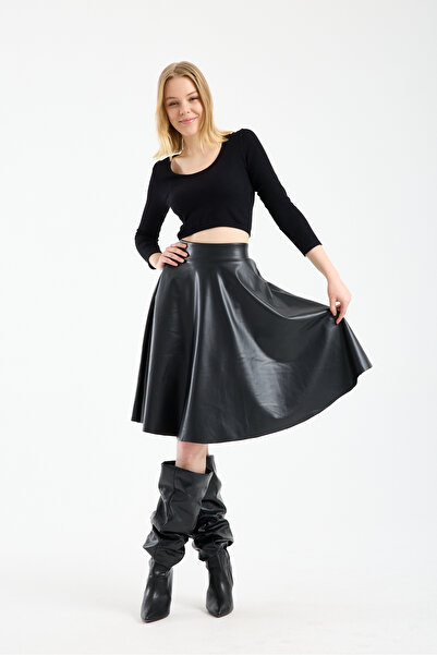 DeChival Winmoda Women's Faux Leather Skirt with Velvet Inside - L Stretch Fa...