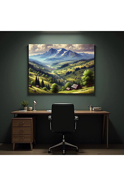 Printees Tablou - Peisaj cu case la munte