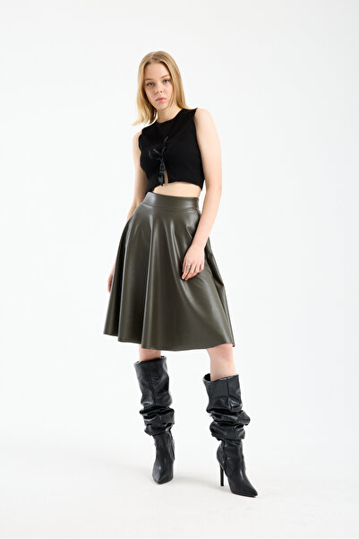 DeChival Winmoda Women's Faux Leather Skirt with Velvet Inside - L Stretch Fa...