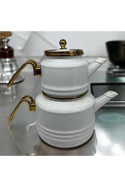 ALEV EMAYE Emaye Kordonlu Heybeli Model Çaydanlık Takımı -2Lİ ALT ÜST-