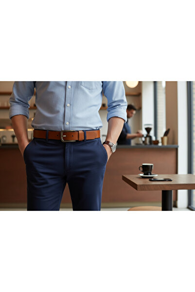 HELİSA ACCESSORİES Genuine Leather Brown Classic Men's Belt - Silver Buckle, ...