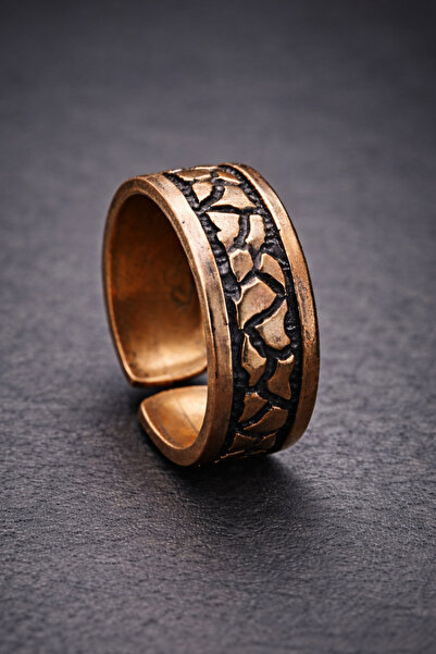 İyyaKee Erkek Bakır Yüzük Üstü Desenli Otanik Model Ayarlanabilir Erkek Yüzük
