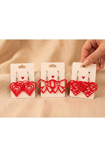 Parlima Set of 3 Red Design Earrings - Spiral Heart, Bow and Motif Lightweigh...