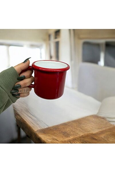 ALEV EMAYE 8 No Emaye Kordonlu, dayanıklı Kırmızı Kupa – 300 ml