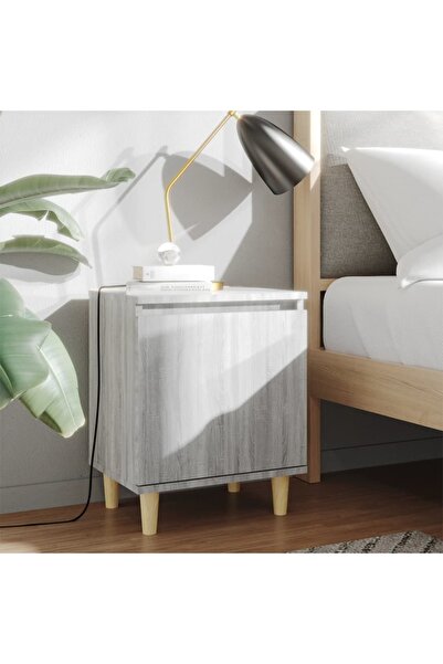 vidaxl Bed Cabinet with Solid Wood Legs Grey Sonoma 40x30x50 cm
