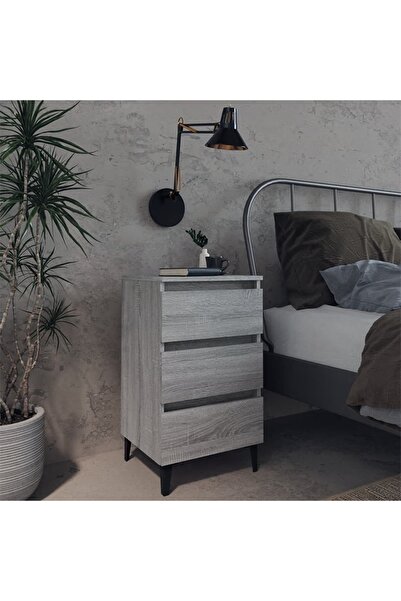 vidaxl Bed Cabinet with Metal Legs Grey Sonoma 40x35x69 cm