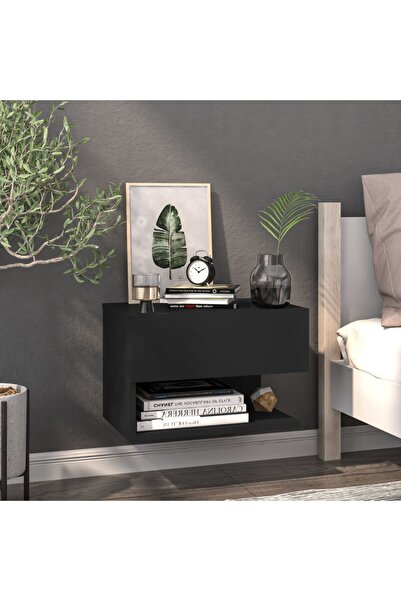 vidaxl Wall-mounted Bedside Cabinet Black