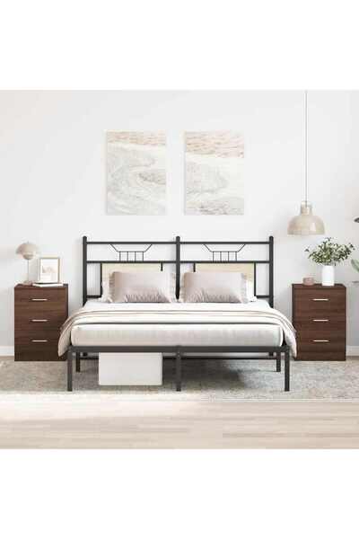 vidaxl خزائن جانبية للسرير، قطعتان، خشب بلوط بني، 38×35×56 سم، خشب هندسي