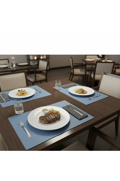 RAVZADERİ 6-Person 12-Piece Rectangular Blue Leather American Service Placemats