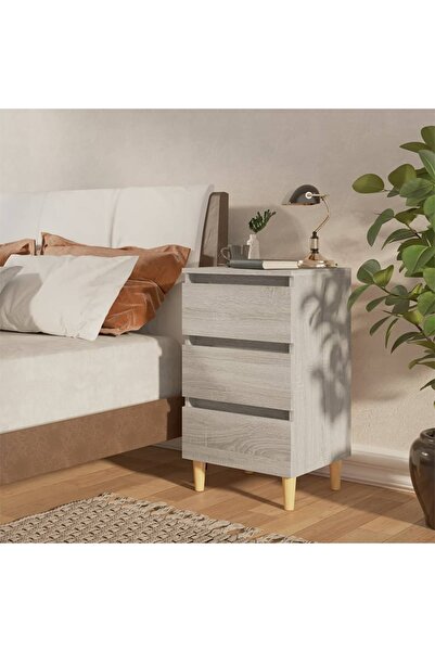 vidaxl Bed Cabinets with Solid Wood Legs 2 pcs Grey Sonoma 40x35x69 cm