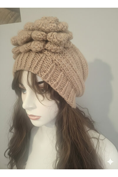 Hobiuniverse Hand Knitted Women's Beanie - Purple Color Pistachio Model Woole...