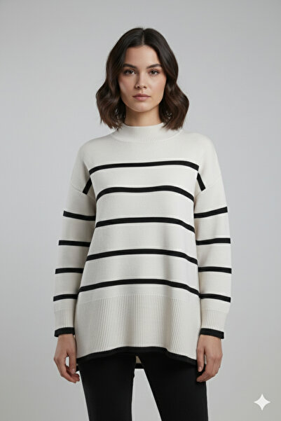 MODA سترة تريكو مخططة شق