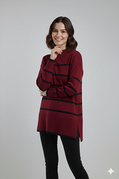 MODA سترة تريكو مخططة شق