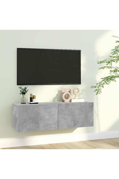 vidaxl خزانة تلفزيون من الخشب الهندسي، لون رمادي خرساني، 100×30×30 سم