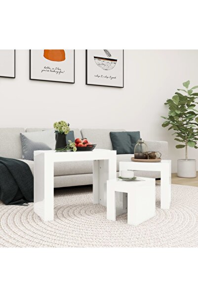 vidaxl Nesting Coffee Tables 3 pcs High Gloss White Engineered Wood