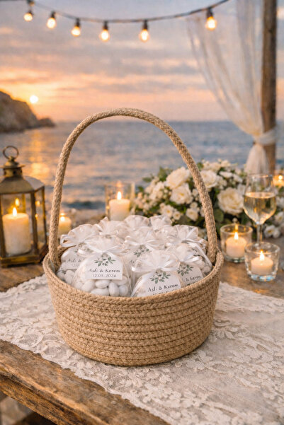 ÖRGÜM Καλάθι Γάμου Καλάθι Υπόσχεσης Καλάθι Πολλαπλών Χρήσεων με Λαβή 15x7 εκ.