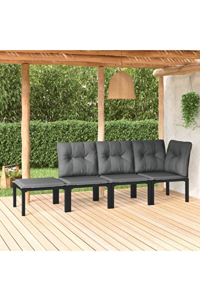 vidaxl طقم أثاث حديقة مكون من 4 قطع من البولي روطان باللونين الأسود والرمادي