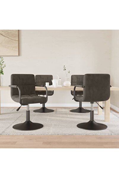 vidaxl 4 كراسي طعام دوارة من المخمل الرمادي الداكن