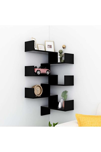 vidaxl Wall Corner Shelf 2 pcs Black 40x40x50 cm Engineered Wood