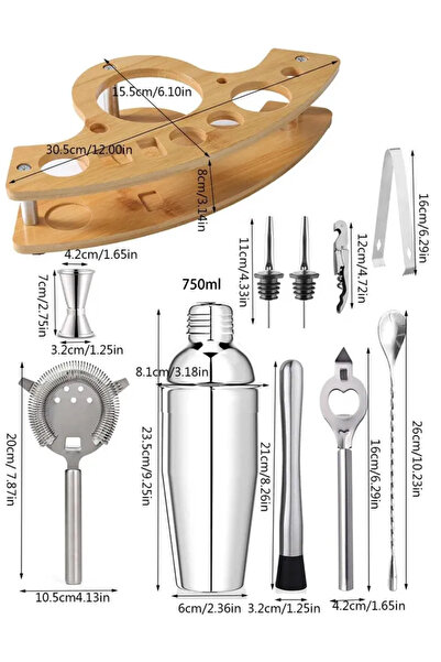 Choice12 طقم خلط كوكتيل من الفولاذ المقاوم للصدأ، سعة 750 مل، 11 قطعة (1/3/6/...