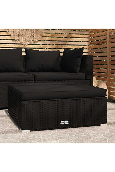 vidaxl مسند قدم للحديقة مع وسادة، أسود، 70×70×30 سم، مصنوع من البولي راتان