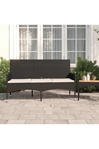 vidaxl 3-Seater Garden Bench with Cushions Black Poly Rattan