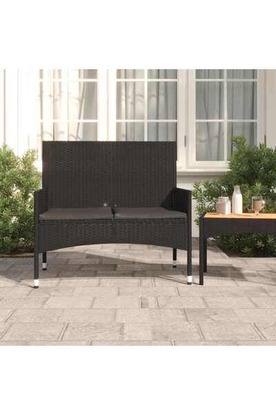 vidaxl 2-Seater Garden Bench with Cushions Black Poly Rattan